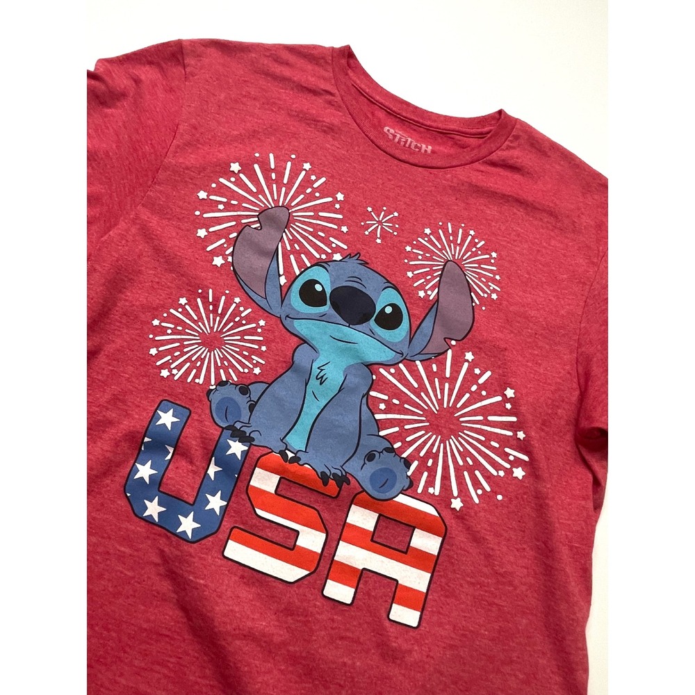 Disney Lilo and Stitch USA Red Graphic T-Shirt Womens Medium Patriotic 0285